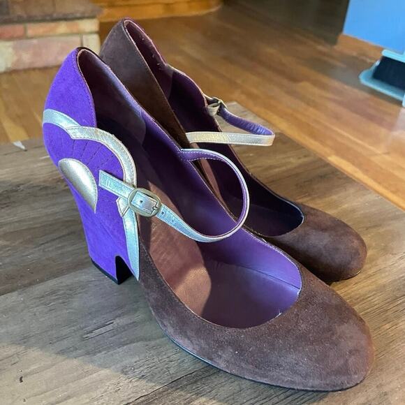 Marc Jacobs Purple Brown Suede Heels - Picture 1 of 7